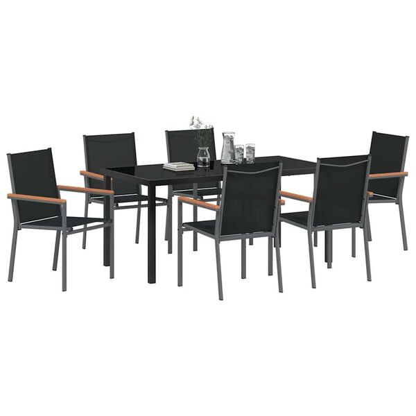 vidaXL Garden Dining Set 7 pcs Black Powder-coated Steel