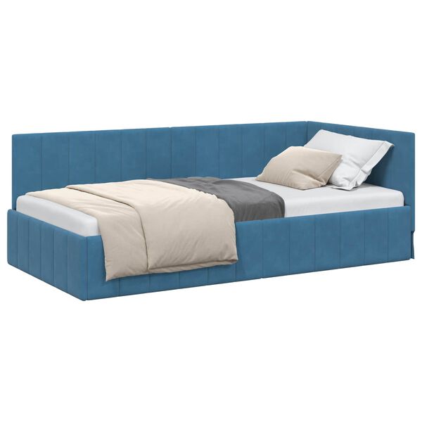 vidaXL Corner Bed Frame with Headboard Blue 100 cm x 200 cm Velvet