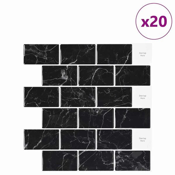 vidaXL Subway Tile 20 pcs Black Marble 30.5 x 30.5 cm