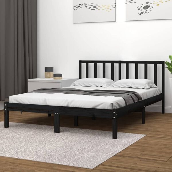 vidaXL Bed Frame without Mattress Black Solid Wood Pine