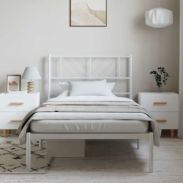 vidaXL Metal Bed Frame without Mattress with Headboard White 100x190cm