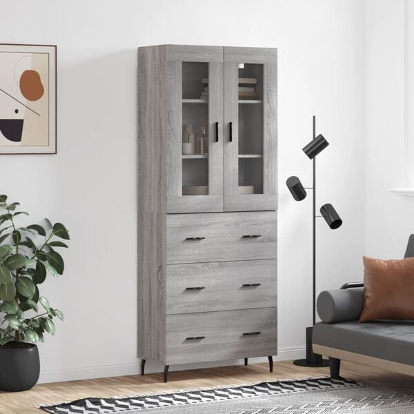 vidaXL Highboard Grey Sonoma 69.5x34x180 cm Engineered Wood