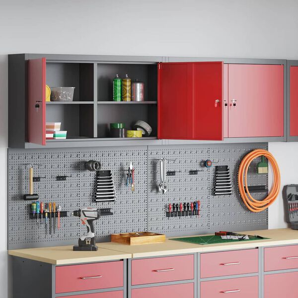 vidaXL Tool Cabinet and Pegboard Set 6 pcs Red 200 x 20 x 115 cm Steel