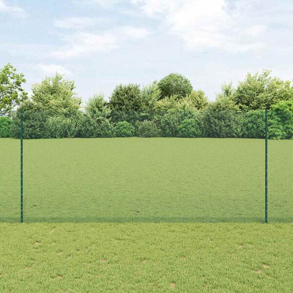 vidaXL Fence with Post Green 1.4 x 25 m Steel and PVC