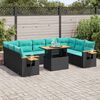 vidaXL 10 Piece Garden Sofa Set with Cushions Black Poly Rattan Acacia