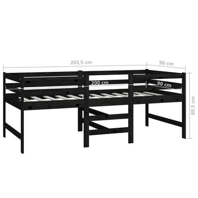 vidaXL Mid-high Bed Black Solid Pinewood 90x200 cm