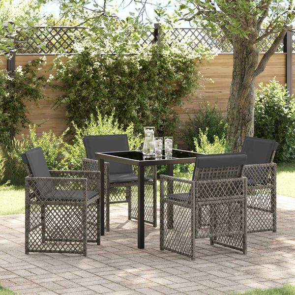 vidaXL Garden Dining Set 5 pcs Grey Poly Rattan