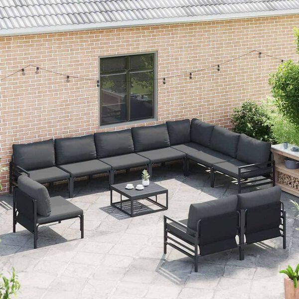 vidaXL Garden Sofa Set with Cushion 10 pcs Black Steel