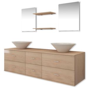 vidaXL Bathroom Cabinet | Beige, White | High-quality engineered wood, Ceramic