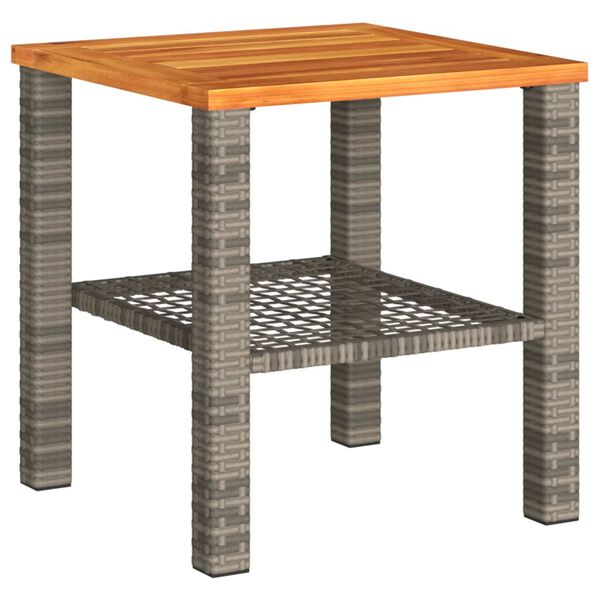 vidaXL Garden Table Grey 40x40x42 cm Poly Rattan Acacia Wood