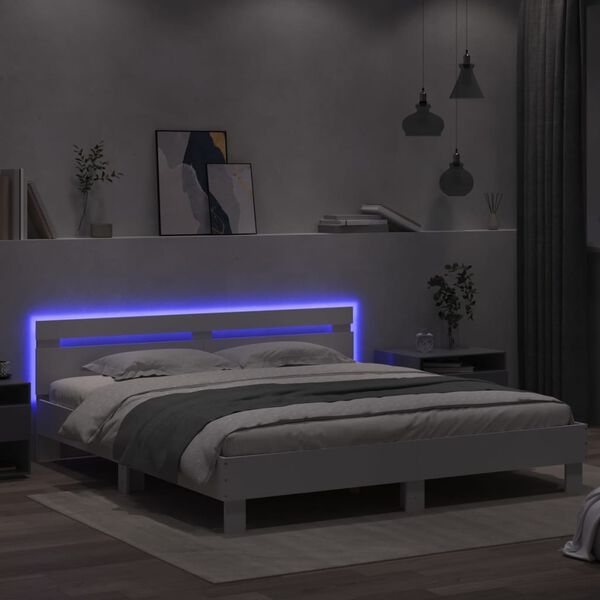 vidaXL Bed Frame with LED without Mattress White 200x200 cm