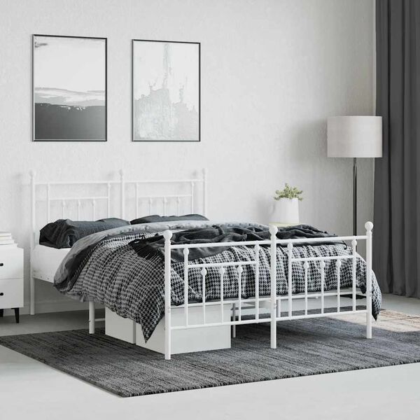 vidaXL Metal Bed Frame without Mattress with Footboard White 140x200cm