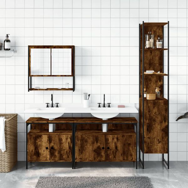 vidaXL 4 Piece Bathroom Furniture Set Smoked Oak Engineered Wood