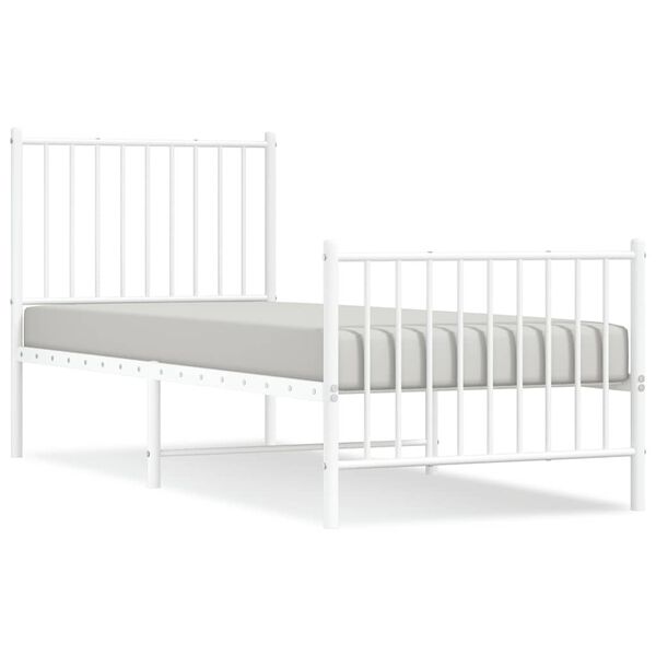 vidaXL Metal Bed Frame without Mattress with Footboard White 75x190cm