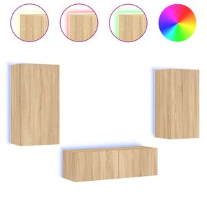 vidaXL 3 Piece TV Wall Cabinets with LED Lights Sonoma Oak
