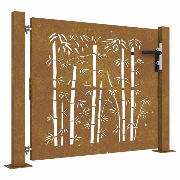 vidaXL Garden Gate 100x75 cm Corten Steel Bamboo Design