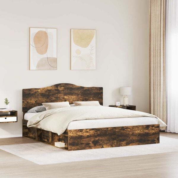 vidaXL Bed Frame Smoked Oak 200 x 200 cm Solid Pine Wood