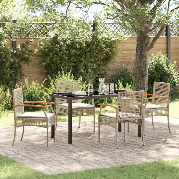 vidaXL Garden Dining Set 5 pcs Beige Poly Rattan