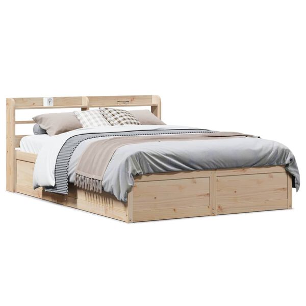 vidaXL Bed Frame with Headboard 120x190 cm Small Double Solid Wood Pine
