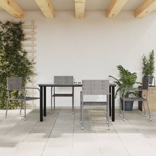 vidaXL 5 Piece Garden Dining Set Grey Poly Rattan