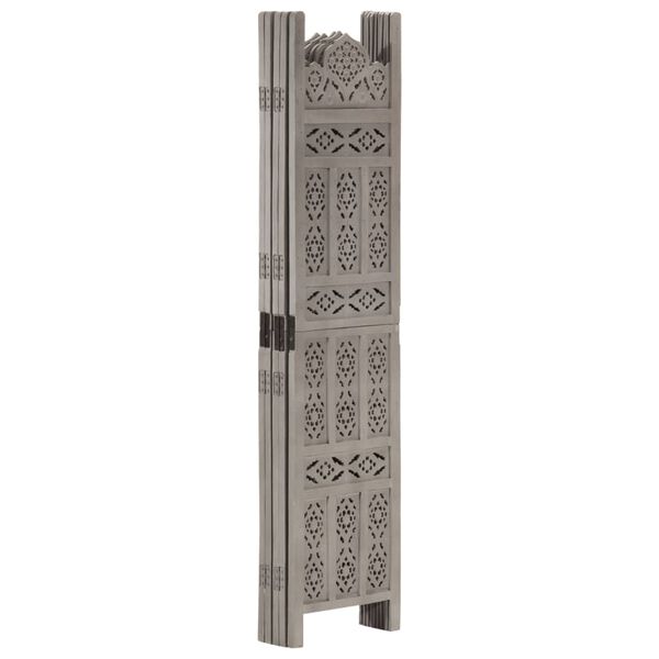 vidaXL Hand carved 5-Panel Room Divider Grey 200x165 cm Solid Mango Wood