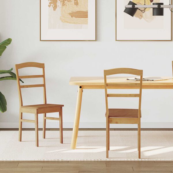 vidaXL Dining Chair 2 pcs Natural Solid Rubber Wood