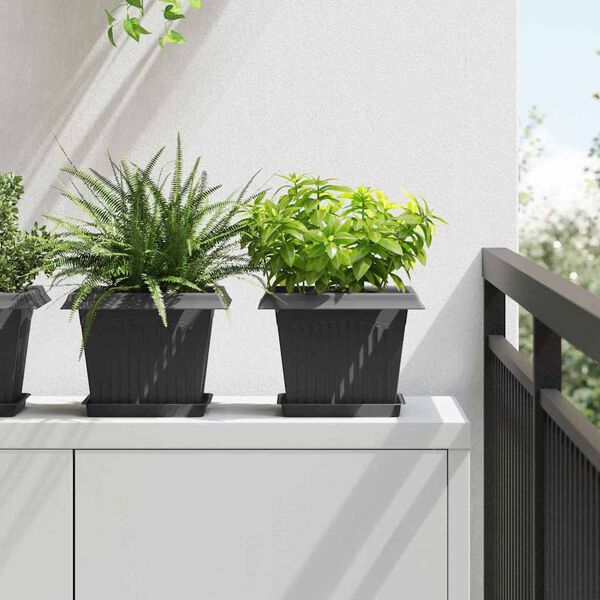 vidaXL Square Flower Pot 6 pcs Black 23 x 23 x 17.5 cm Plastic