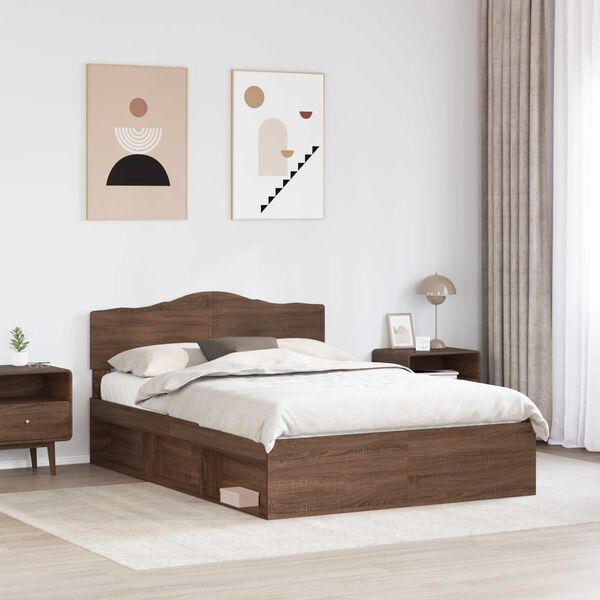 vidaXL Bed Frame with Headboard Brown Oak 140 x 200 cm Solid Pine Wood