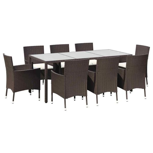 vidaXL 9 Piece Garden Dining Set with Cushions Brown Poly Rattan