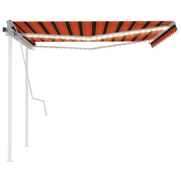 vidaXL Manual Retractable Awning with LED 4.5x3 m Orange and Brown