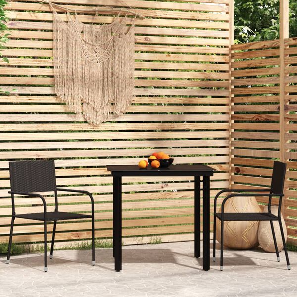 vidaXL 3 Piece Garden Dining Set Black