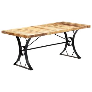 vidaXL Dining Table | Brown, Black | Solid Mango Wood, Steel | 180x90 cm