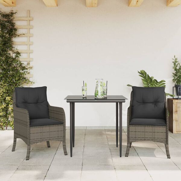 vidaXL 5 Piece Garden Dining Set with Cushions Grey Poly Rattan