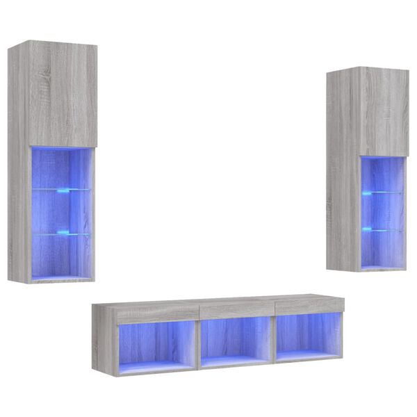 vidaXL 5 Piece TV Wall Units with LED Grey Sonoma Engineered Wood