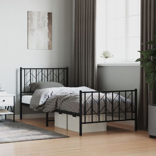vidaXL Metal Bed Frame without Mattress with Footboard Black 90x200cm