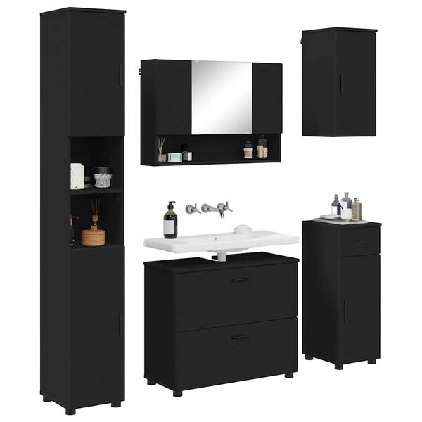 vidaXL Bathroom Furniture Set 5 pcs Black Engineered Wood and Metal