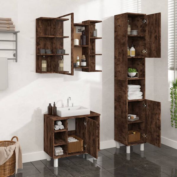 vidaXL 3 Piece Bathroom Cabinet Set Smoked Oak Engineered Wood