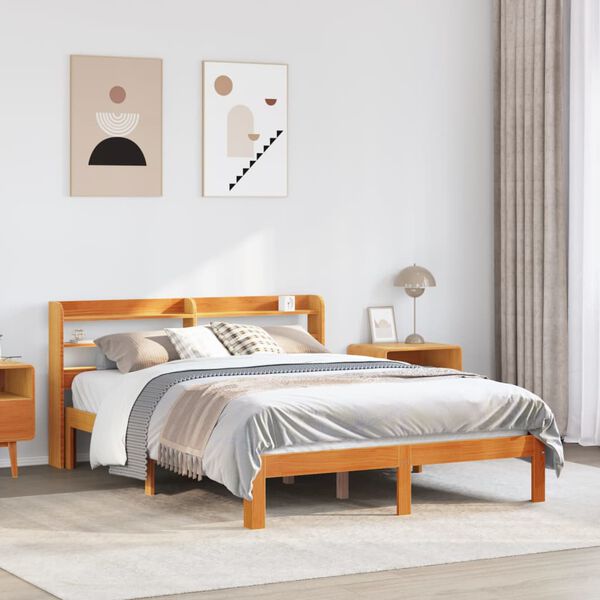 vidaXL Bed Frame without Mattress Wax Brown 140x190 cm Solid Wood Pine