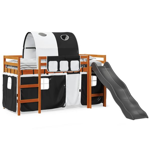 vidaXL Kids' Loft Bed with Tunnel White&Black 80x200 cm Solid Wood Pine