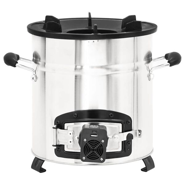 vidaXL Wood Stove with USB Fan Silver 35.5x26x28 cm Stainless Steel
