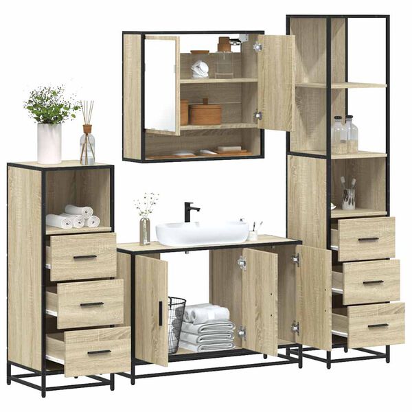 vidaXL 4&nbsp;Piece Bathroom Furniture Set&nbsp;Sonoma Oak Engineered Wood
