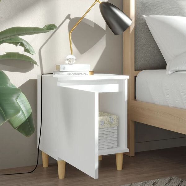 vidaXL Bed Cabinet with Solid Wood Legs White 40x30x50 cm
