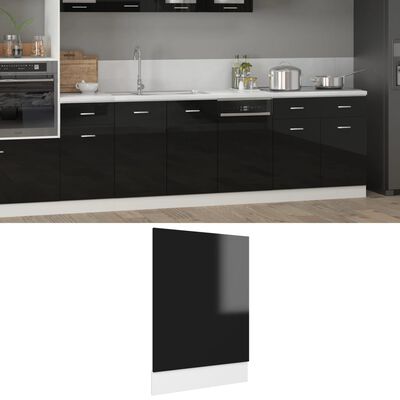 vidaXL Dishwasher Panel High Gloss Black 45x3x67 cm Engineered Wood