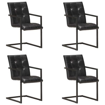 vidaXL Cantilever Dining Chairs 4 pcs Black Real Leather