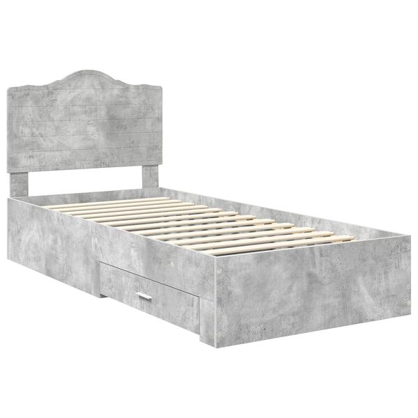 vidaXL Bed Frame with Drawer Concrete Grey 90 x 200 cm Engineered Wood