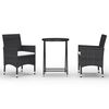 vidaXL 3 Piece Garden Bistro Set Poly Rattan and Tempered Glass Black