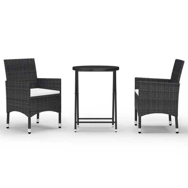 vidaXL 3 Piece Garden Bistro Set Poly Rattan and Tempered Glass Black