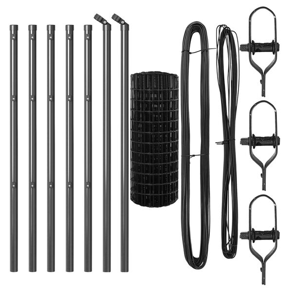 vidaXL Fence with Post Grey 0.4 x 25 m Steel and PVC