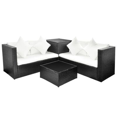 vidaXL 4 Piece Garden Lounge Set with Storage Chest Poly Rattan Black
