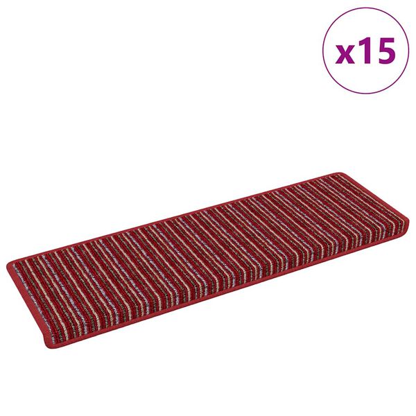 vidaXL Self-adhesive Stair Mats Striped 15 pcs Red 65 x 21 x 4 cm